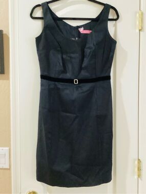 NWOT Rachelle Black Sleeveless Midi Sheath Dress with Velvet Belt Buckle